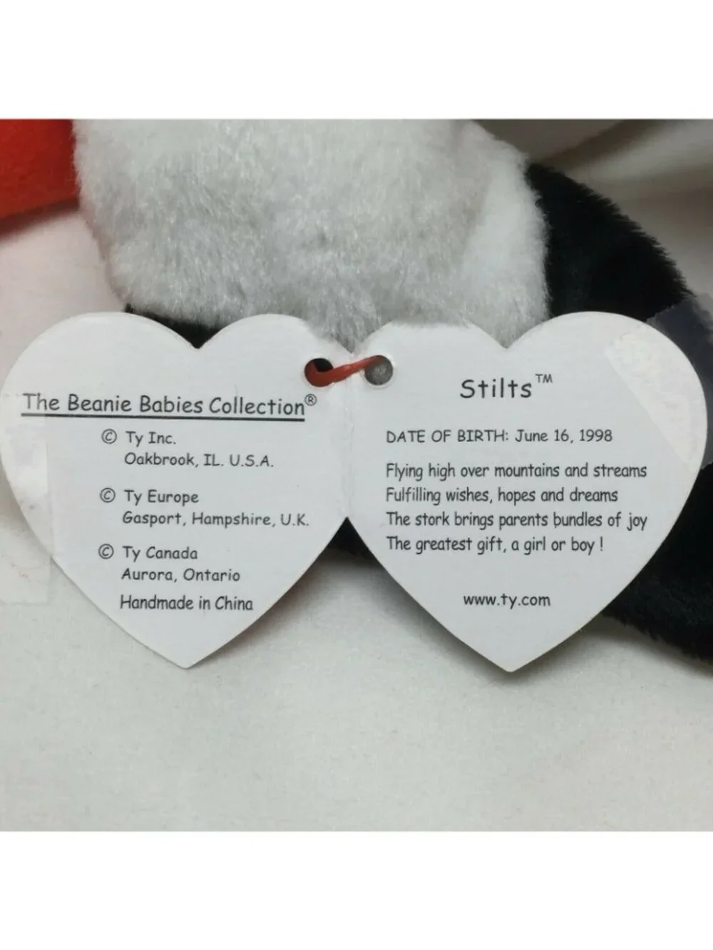 Ty Beanie Baby Stilts Plush Stork 1998 White Black Orange Retired Stuffed Animal